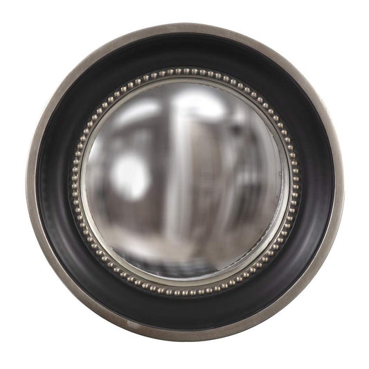 Howard Elliott Collection Patterson Convex Round Hanging Accent Wall Mirror, Matte Black and Silver Leaf, for Bedroom Entrway or Any Room, 16 Inch