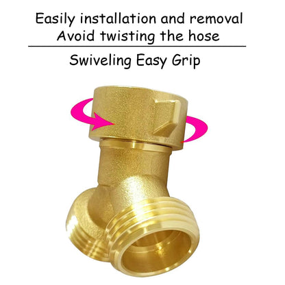 NICOLEKAY 2PCS Brass 3/4" GHT Garden Hose Splitter Body Backyard 2 Way Y Shaped Swivel Connector Threaded Pipe Fitting Coupler Adapter with Washer