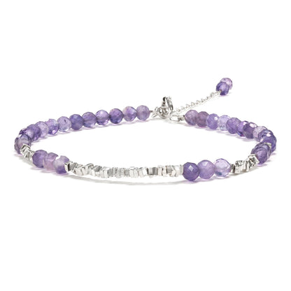 TAGREVO Natural Amethyst Crystal Cut Bead Bracelet, 925 Silver Faceted Gemstone Jewelry for Women, Handmade Chakra Design Gift for Birthday Christmas Daily Wear