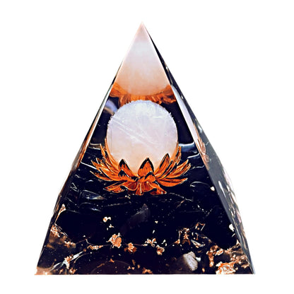 Saefheled The Flower of Life Orgone Pyramid,Natural Energy Pink Crystal&Obsidian Orgonite Crystal Healing Pyramid,for Reduce Stress, Balance Chakra,Meditation Attract Luck,Accumulate Wealth&Health