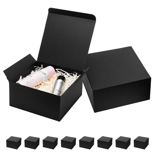 Mcfleet Black Gift Boxes with Lids 8x8x4 Inches 10 Pack Groomsmen Proposal Cardboard Craft Small Gift Box for Christmas, Wedding, Graduation, Holiday, Birthday Presents Packaging