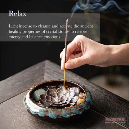 PIOSRTRR Incense Stick Holder-Crystal Lotus Incense Holder,Ceramic Incense Burner