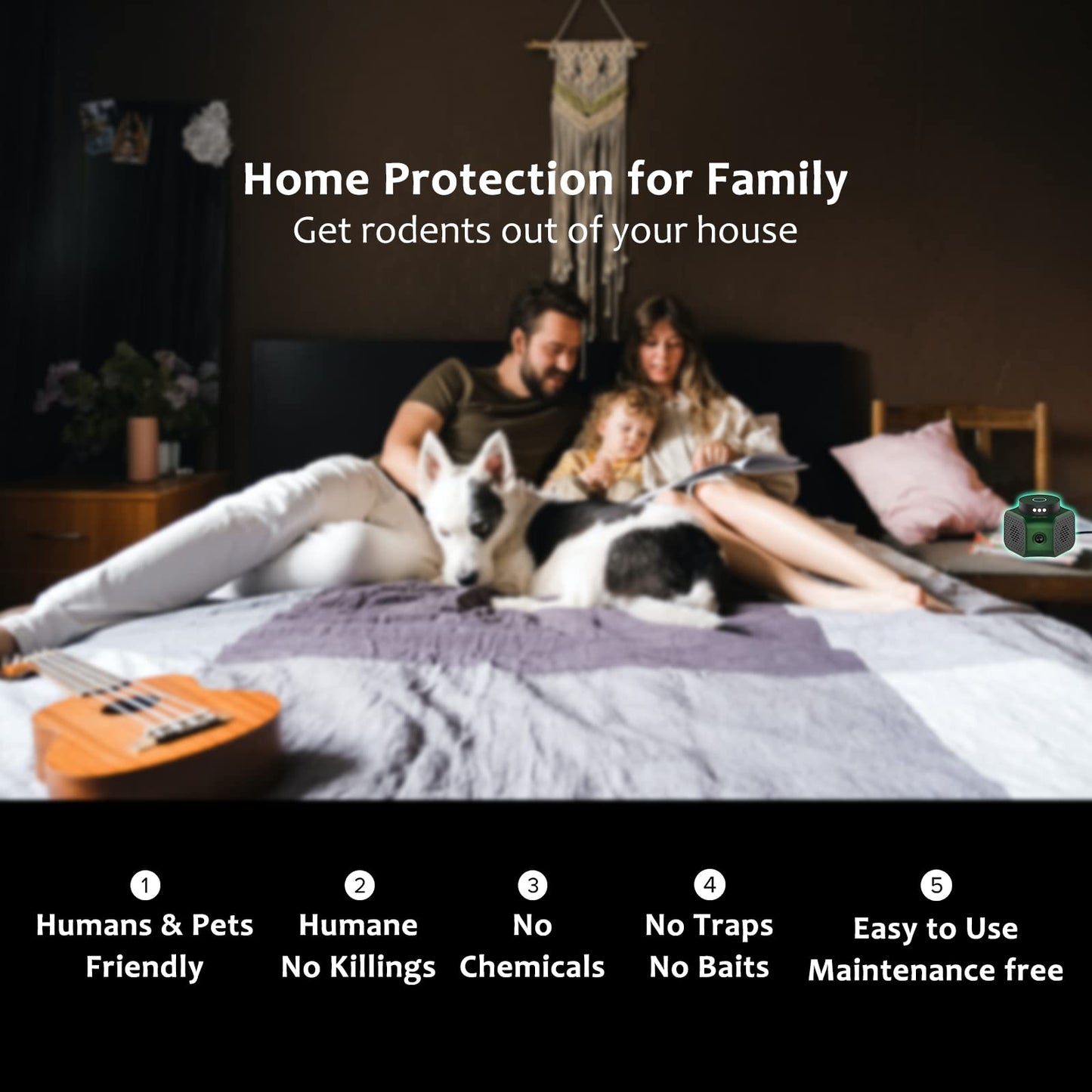 Ultrasonic Mouse Repellent Plug-in – Indoor Rodent Deterrent with 3 Modes & LED Strobe Lights, Mice Rat Squirrel Control for Attic, Garage, Basement (Green)