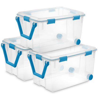 Sterilite 3-Pack Gasket Box, Weather-Resistant Storage Bins with Latching Lids, 120 Quart - Heavy-Duty Organizing Containers for Closet, Bathroom, and Office