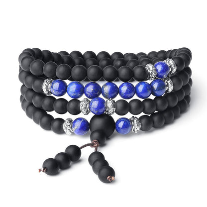 AmorWing Chakra Stones Matte Onyx Lapis Lazuli 108 Mala Beads Wrap Bracelet Necklace