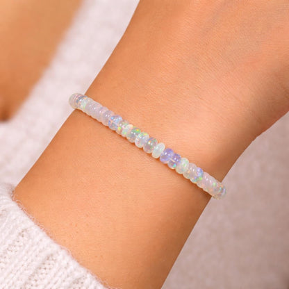 GEMS OF BAY Natural Ethiopian Opal Bracelet, Stretchable Bracelet, Welo Fire, Smooth Bracelet, Jewelry, Beads Bracelet, (6 inch)