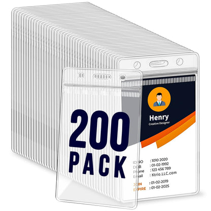 200 Pack ID Badge Holder - Vertical Badge Holder, 2.25" x 3.5" Clear Cards Holders for Lanyard, Plastic Sealable Waterproof, Name Tag Holder for Nurses, Office and School
