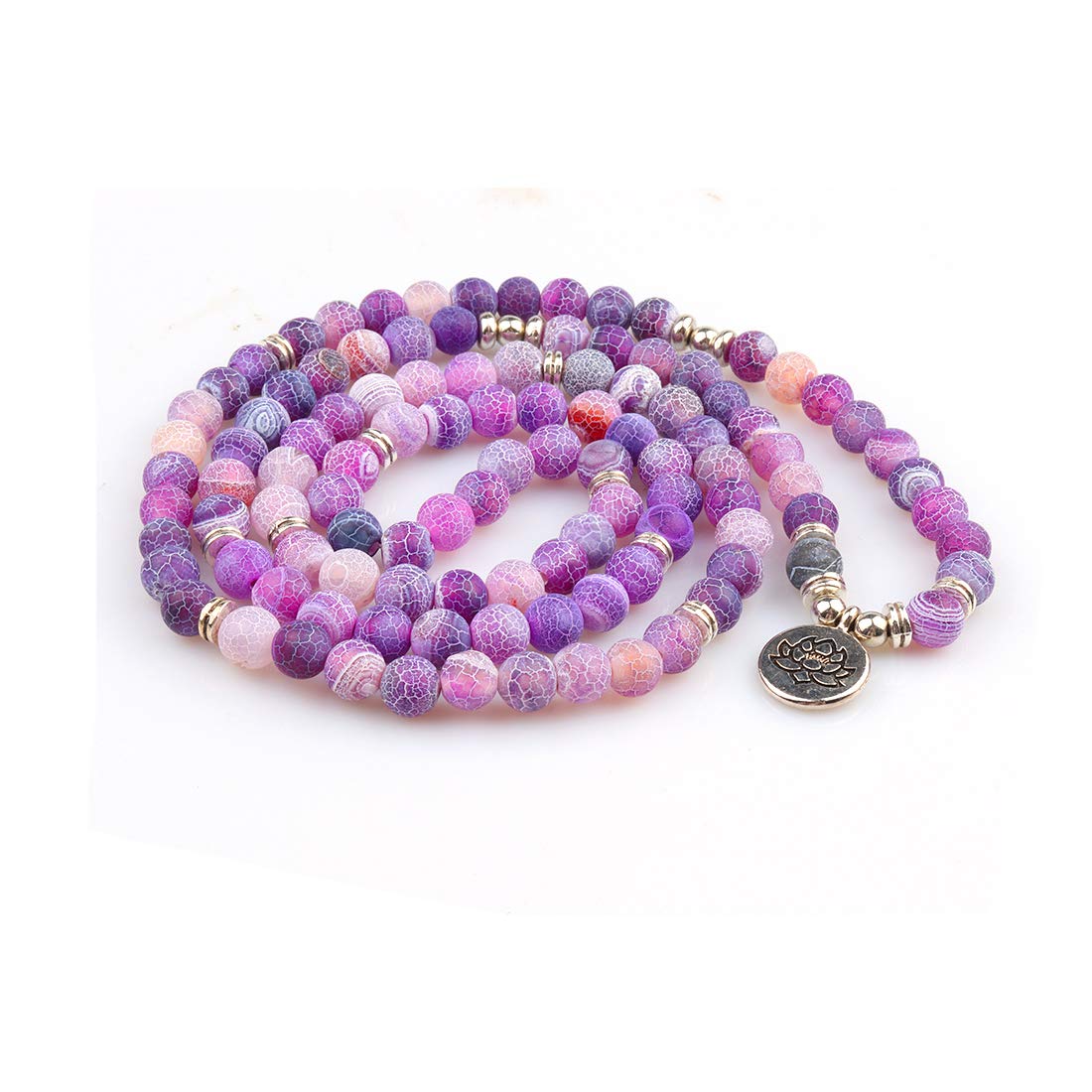 GVUSMIL 8mm 108 Mala Beads Wrap Bracelet Necklace for Yoga Charm Bracelet Natural Gemstone Jewelry for Women Men (Purple Weathered Stone)