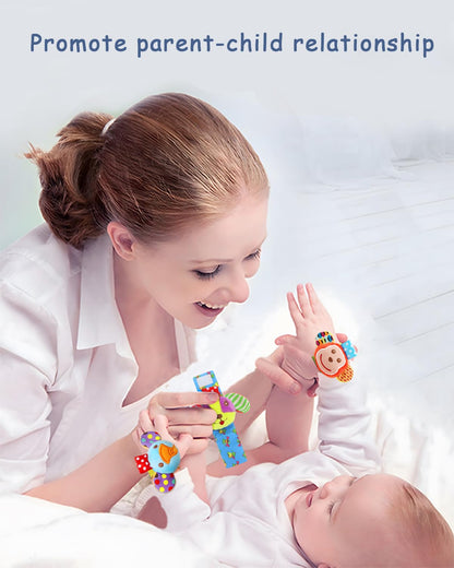 Wrist rattles for Babies 0-24 Months Baby Animal Hand & Foot Finder Educational Toys (4W)