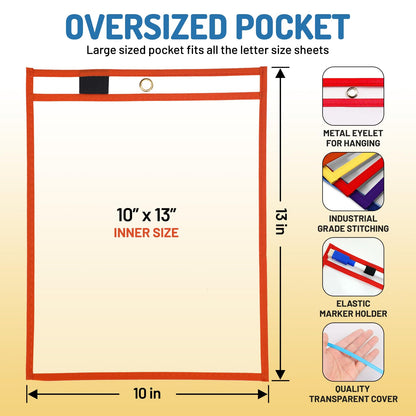 BONBELA Dry Erase Pockets 30 Pack - 10 x 13 Reusable Dry Erase Pocket Sleeves for Work & School Worksheets - Heavy Duty Clear Pocket Sleeves - Quickly Wipe to a Flawless Clean (Multicolor)