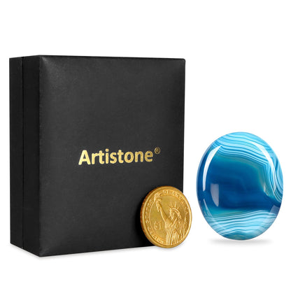 Artistone Blue Agate Crystal Thumb Worry Stones,Healing Crystal Polished Palm Pocket Chakra Gemstones for Anxiety,Stress,Reiki Gift 2.0"