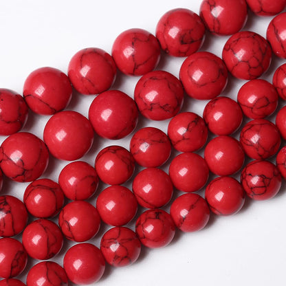 90PCS 8mm Natural Stone Beads Red Turquoise Gemstone Round Loose Beads for Jewelry Making 32" 2 Strand Crystal Energy Stone Healing Power DIY Bracelets