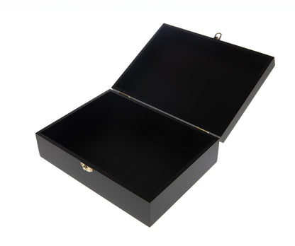 Creative Hobbies Large Black Wooden Keepsake Box with Gold Clasp | 10.25″ × 7.5″ × 3.25″ Storage Case for Photos, Jewelry, Crafts & Gifts