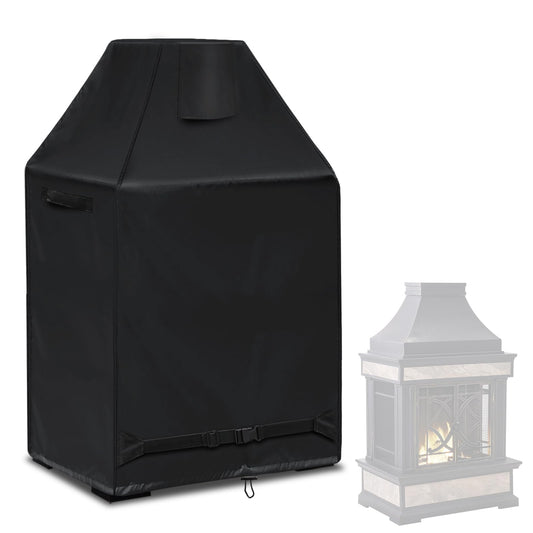 Outdoor Fireplace Cover 100% Waterproof Patio Wood Burning Fireplaces Rain Cover Weather-Proof / UV-proof/Full-coverage Rust-Proof Protection Chiminea Fire Pit Covers 37"W x 26"D x 56"H, Black