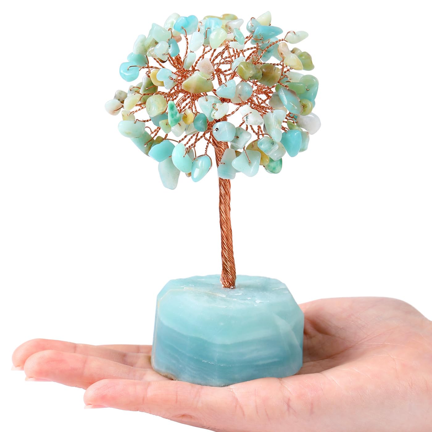 QINJIEJIE Amazonite Healing Crystal Tree Decor Natural Stone Gemstone Room Office Desk Decor Crystals Base Copper Wire Money Tree of Life Spiritual Decorations Home Meditation Yoga Gift for Women