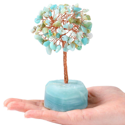 QINJIEJIE Amazonite Healing Crystal Tree Decor Natural Stone Gemstone Room Office Desk Decor Crystals Base Copper Wire Money Tree of Life Spiritual Decorations Home Meditation Yoga Gift for Women
