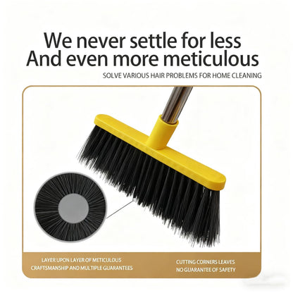 Broom and Dustpan Set with Long Handle - Upright Dustpan & 3 Rows Dense Bristles, Ideal for Home, Office, Kitchen, Lobby, Shop, All-Purpose Indoor & Outdoor Sweeping,Gray&Yellow