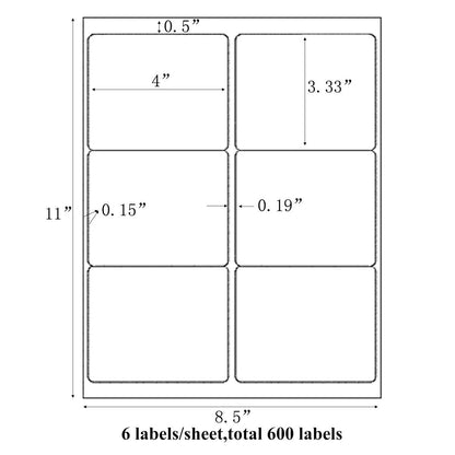 9527 Product 6 up 3-1/3 X 4 Sticker Labels Shipping Address Labels for Laser/Ink Jet Printer,100 Sheets,Total 600 Labels