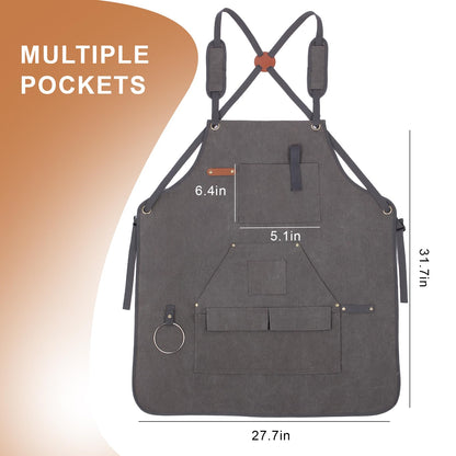 Rtcimoic Men's Multi-Function Woodworking Tool Apron, Multi-Pocket Canvas Carpenter Shop Work Apron, Heavy Duty Adjustable Belt S-3XL Grey