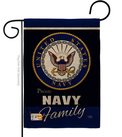 Navy Proudly Family Burlap Garden Flag - Armed Forces USN Seabee United State American Military Veteran Retire Official - House Decoration Banner Small Yard Gift Double-Sided Made in USA 13 X 18.5