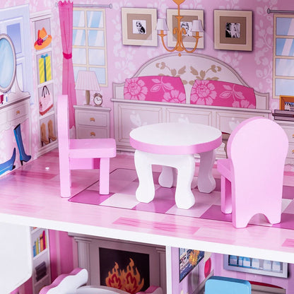 Honey Joy 3-Level Wooden Dollhouse with 8 Pcs Furniture, Pretend Play Kids Doll's House, Princess Mini Toy Playset, Gift for Little Girls (Pink, 2.5FT)