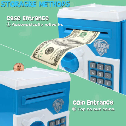 Yoego Kids Money Bank, Electronic Piggy Banks, Great Gift Toy for Kids Children, Auto Scroll Paper Money Saving Box Password Coin Bank,Perfect Toy Gifts for Boys Girls (Blue White)
