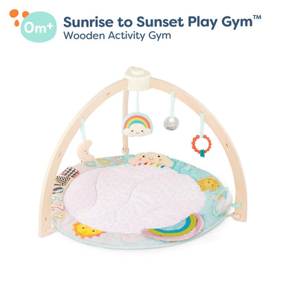 B. toys – Wooden Baby Gym & Soft Play Mat with 5 Hanging Sensory Toys for Newborns – Sunrise to Sunset Design – Tummy Time & Motor Skills – for Babies 0+ Months