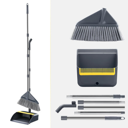 Broom and Dustpan Set for Home with 52 Inch Long Angled Handle - Stand Up Dustpan No Warping Metal Edge, Ergonomic Sweeping, 4 Layer Bristles and Hair Cleaning Teeth for Kitchen Office