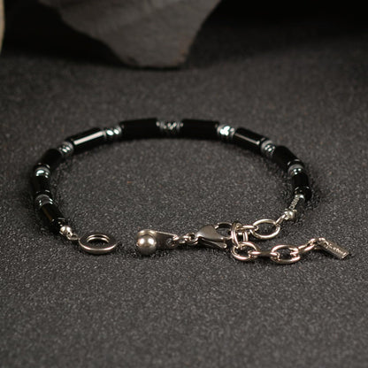 Casvia Midnight Fusion Men's Beaded Bracelet, Handcrafted Black Onyx & Hematite, Adjustable Dual-Clasp 6.89–8.8 Inches, Stackable Daily Wear, Birthday Gift for Men Dad Boyfriend