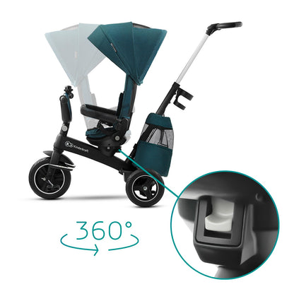 Kinderkraft EASYTWIST Trycicle for Kids Toddlers, Trike 5-in-1, Swivel seat 360° Rotation, Waterproof Material with UPF50+ Filter, Adjustable Parent Handle, Green