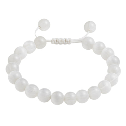 Amazing Gemstone Selenite Bracelet, Gifts For Men & Women - Protection Healing Crystal Bracelet - 8mm Gemstone Beaded Adjustable Bracelet, Pulseras Para Hombres Mujer Stocking Stuffers