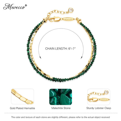 MEVECCO Bead Bracelet for Women 18K Gold Plated Layered Hematite Malachite Stone Mixed Bracelets Handmade Gold Custom Beaded Charm Chain Bracelet Stack Jewelry Gifts