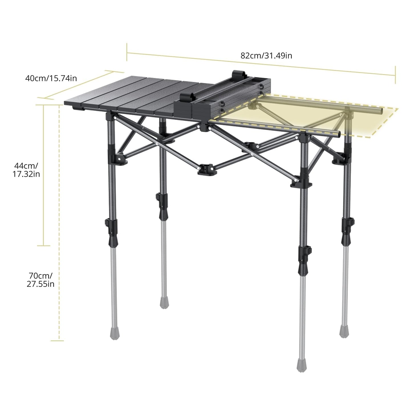 Anbte 3ft Aluminum Roll Top Camping Table, 2 Adjustable Height Camping Table Folding with Storage Net & Bag Lightweight Roll Up Table for Tailgate Outdoor Backyard BBQ Patio Picnic, 32.2” X 16”, Black