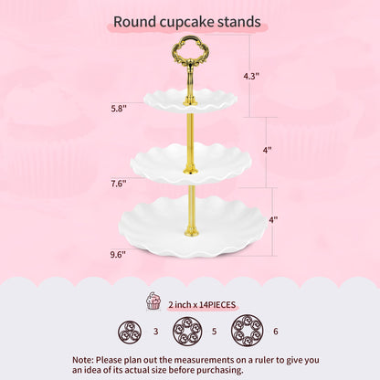 Pack of 10 NWK Cake Stand Set, with 3 x Two-Tier and 3 x Three-Tier Cupcake Stands, 4 x Appetizer Trays, 1 x Tablecloth for Birthday Bridal Baby Shower Party (Gold)