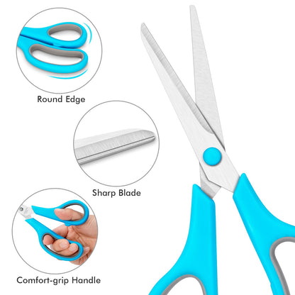 24 Packs Scissors Bulk, 8 Inch Scissors All Purpose Sharp Sewing Fabric Shears for Office Home School Supplies, Middle/High School Student Teacher Classroom Craft Scissor, Comfort Right/Left Handles