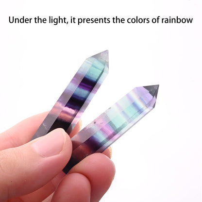 WHAL&YUNE Gemstone Wands 1PC, Rainbow Fluorite Hexagonal Wands Gemstone Tower, Natural Hand Carved Pointed Stone Fluorite Crystal for Meditation, Home Decor-3"-3.5"(8-9cm)