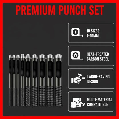 IRISFLY 10pcs Round Steel Leather Craft Hollow Hole Punch 1mm to 10mm for Leather Belt Watch Band Gasket