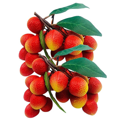 2 Bunches Artificial Lychee Fruit 7.8" Lifelike Fake Lychee with Leaves, Realistic Kitchen/Dining Table Decor, Party Decoration, Plastic Fruit Props for Photography, Display, or Cabinet Styling