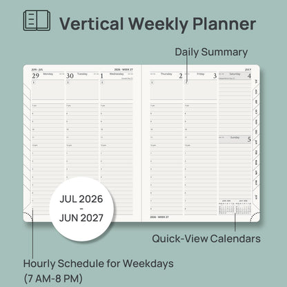 POPRUN Planner 2026-2027, 6.5" x 8.5", Academic Planner 2026-2027 Weekly and Monthly (July 26-June 27) Hourly Appointment Book with Inner Pockets, Leather Soft Cover, 100GSM - Navy Blue
