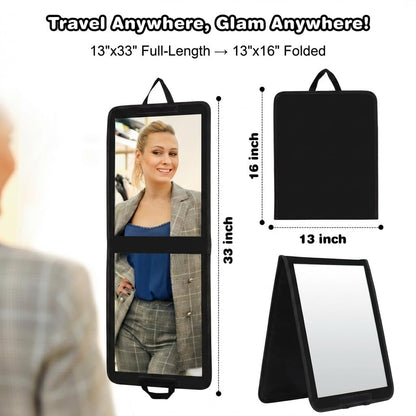 LPHUMEX Foldable Full Length Dance Mirror – 33” Portable Shatterproof Hanging Mirror, Folding Full Length Travel Mirror for Dancing, Camping, RV
