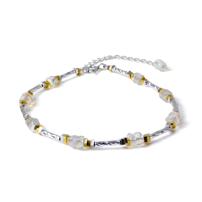 TAGREVO Natural Opal Crystal Faceted Flat Round Bead Bracelet, Gold & Silver Spacer Jewelry for Women, Handmade Sparkling Gemstone Gift for Office & Daily Wear