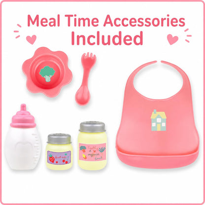 JC Toys - Doll High Chair | Fits Dolls up to 17" | Easy to Clean | Simple Assembly | 7 Piece Play Set| Ages 2+, Pink/Blue