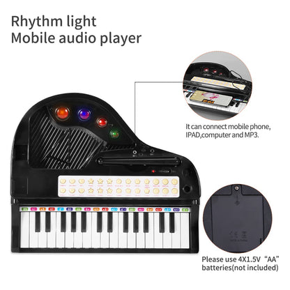 Losbenco Kids Piano Keyboard Toy, Toddler Electronic Musical Instrument Educational Toy with Microphone, Multiple Sounds, Record Playback, Lights & Stool, Birthday Gift for 3 4 5 6 7 Years Old Girls