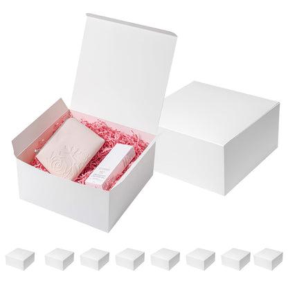 Mcfleet Gift Boxes with Lids 10x10x5 Inches 10 Pack Bridesmaid Proposal White Cardboard Gift Box for Presents, Christmas, Wedding, Graduation, Holiday, Birthday Craft Present Packaging