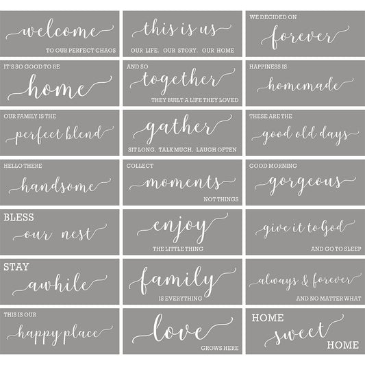 Large Farmhouse Stencils for Painting on Wood - 21 Pack Family Inspirational Words Quotes Saying Sign Stencil Templates, Welcome Home Love and More, Reusable Letter Stencils for Walls and Crafts