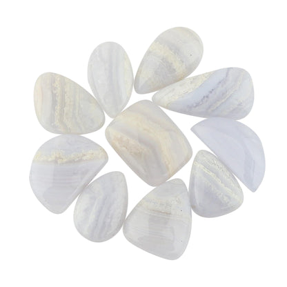 CRYSTALIS Wholesale 10pcs, 8-12mm Natural Blue Lace Agate Loose Gemstone Bulk Cabochons Jewelry Making Supply, Chakra Healing Polished Stones, Wire Wrapping, DIY, Gem Collection