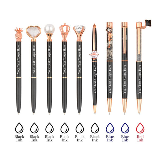 Opzyvik 9 Pcs Fancy Pens for Women Crystal Diamond Pen for Journaling Pretty Glitter Ballpoint Inspirational Gifts for Women Girls College Students Cute Back to School Gift (Black)