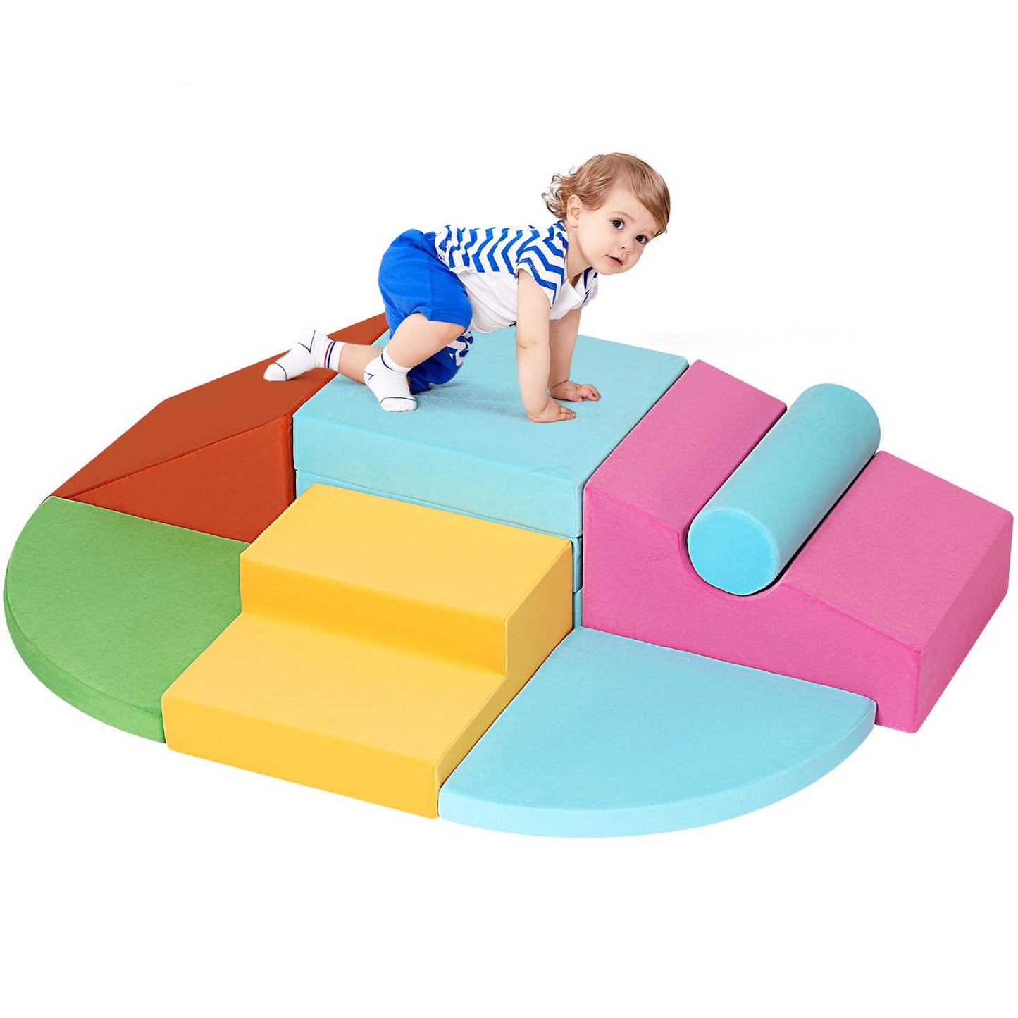 7PCS Climbing Toys for Toddlers 1-3 Inside, Foam Baby Climbing Blocks Soft Play Set for Toddlers 1-3, Corner Toddler Climbing Toys Indoor Baby Climbing Gym for Toddler Climbing Crawling and Sliding
