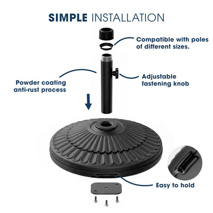 wikiwiki 90 Lbs HDPE Round Patio Umbrella Base, Weighted Umbrella Stands Fits 1.5-1.9in Poles for Garden, Lawn, Deck, Backyard & Pool, Black