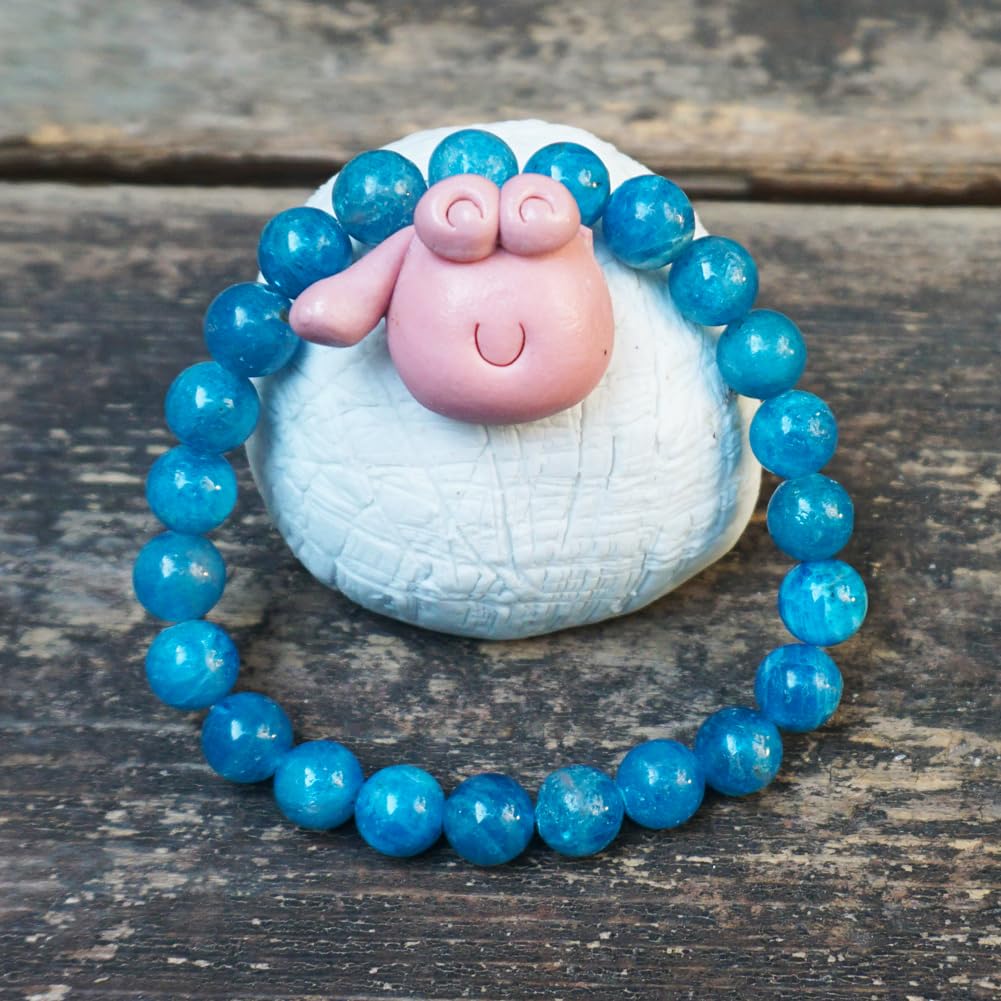 TaHLga Blue Apatite Bracelet for Women Men | 8mm Round Beads | Fits for 6.5-7 inch Wrist Size | 3A Grade Root Chakra Crystal | Nice Gift for Friends and Familys